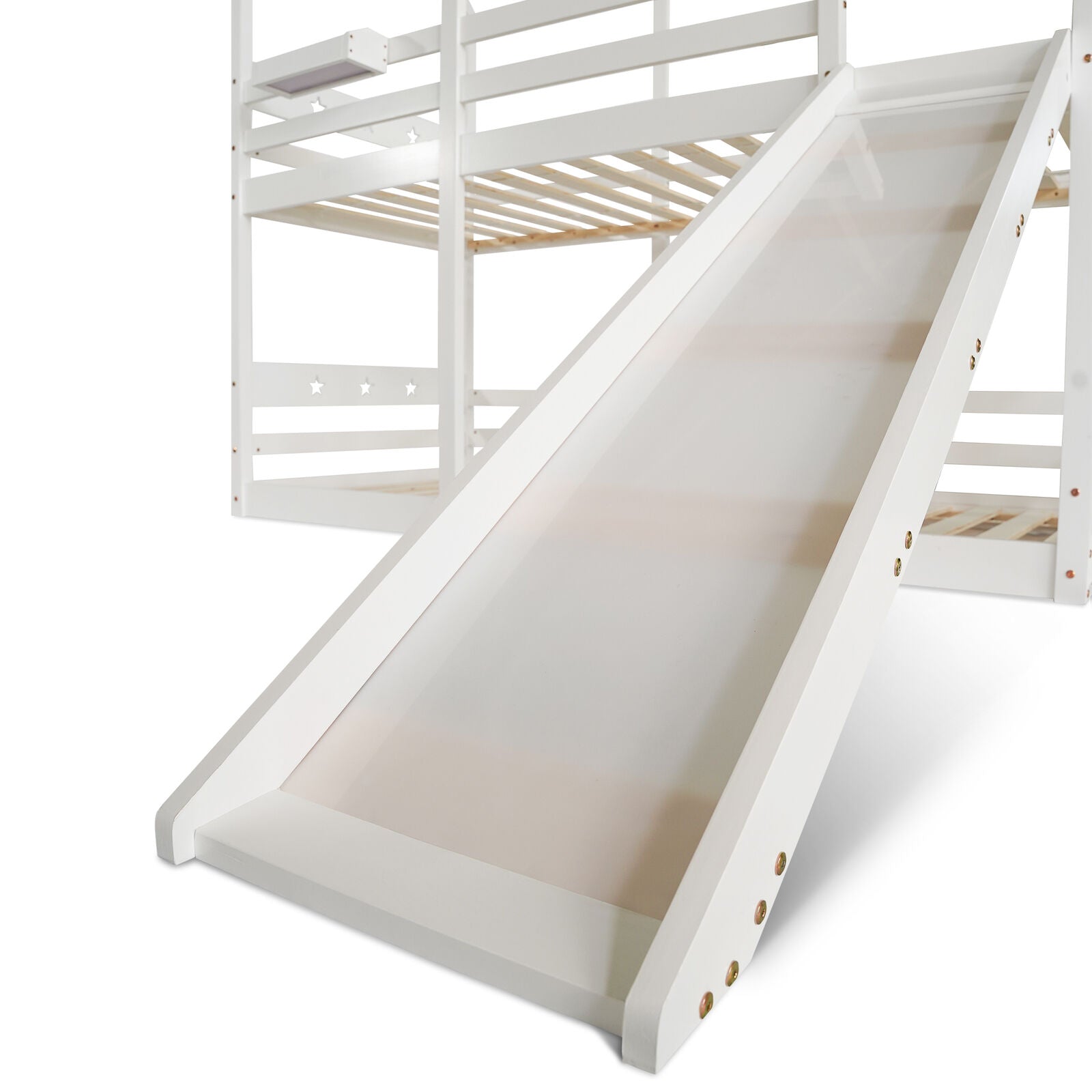 Kids Bunk Bed 3FT Single Pine Bed Frame High Sleeper Bed with Slide Ladder HT