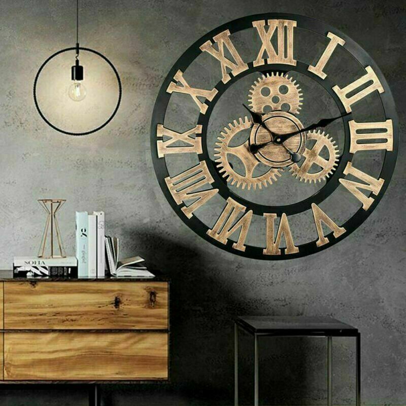 LARGE OUTDOOR GARDEN WALL CLOCK BIG ROMAN NUMERALS GIANT OPEN FACE METAL 60CM