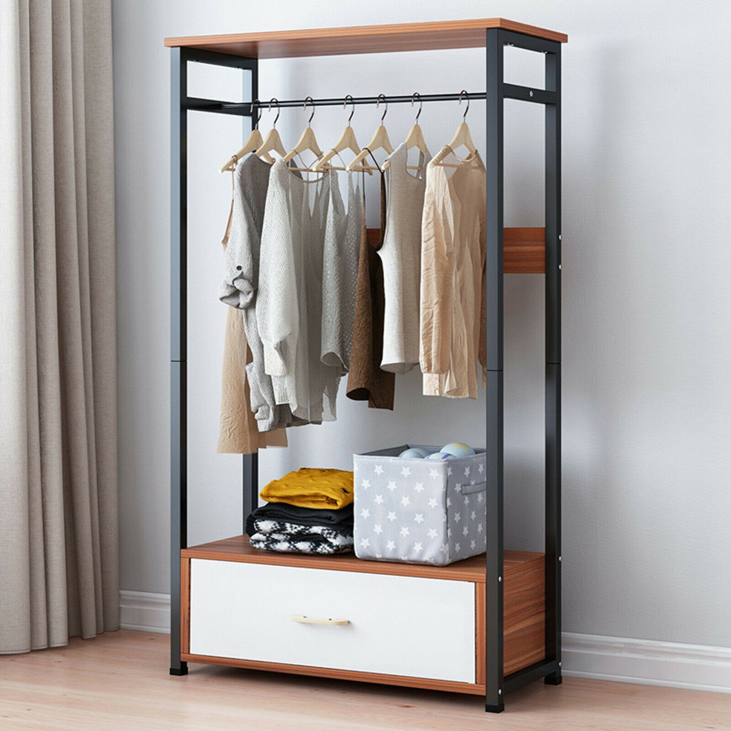 Clothes Rail Hanging Wardrobe Organizer Coat Hat Rack Stand Shoe Storage Shelves