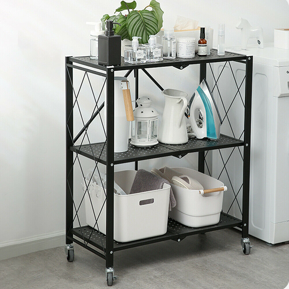 3/4/5 Tier Folding Kitchen Storage Rack Shelving Office Home Unit Display Stand