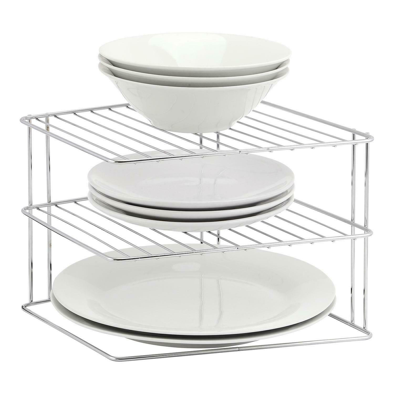 3 Tier Corner Kitchen Plate Rack Holder Cupboard Shelf Insert Tidy Organiser