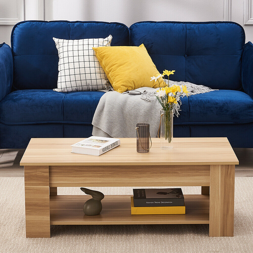 Lift Up Top Coffee Table Wooden Coffee Tea Table with Sliding Top Hidden Storage