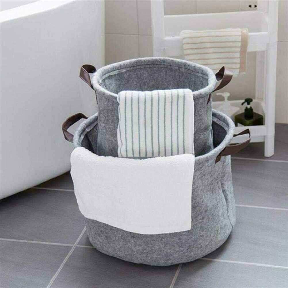 Grey Felt Storage Basket Bin with Handle Bedroom Closet Clothing Toy Storage UK