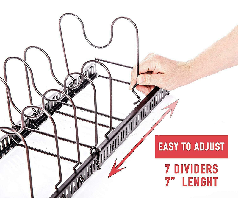 Adjustable Kitchen Cabinet Pantry Pan and Pot Lid Organizer Rack Holder Brown
