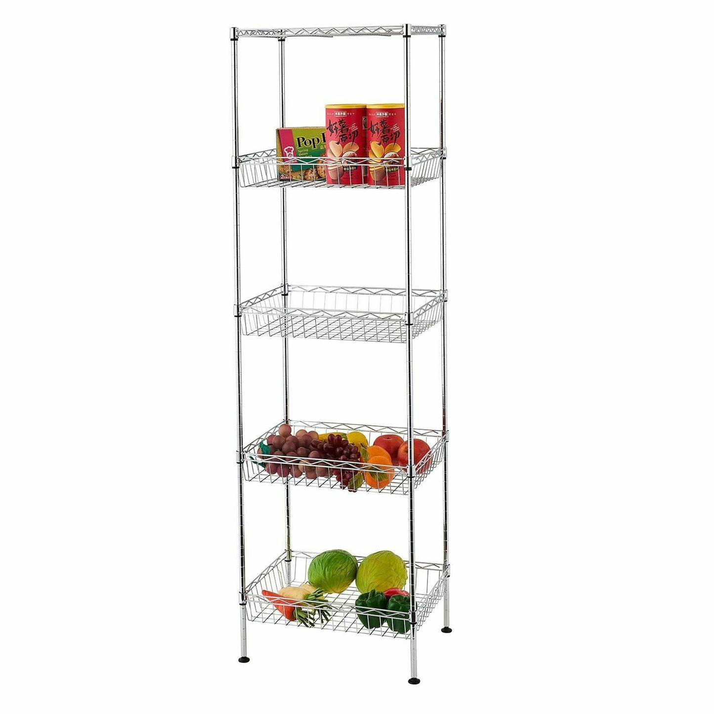 5 Tier Chrome Wire Shelving Baskets Kitchen Storage Organiser Unit Rack Holder