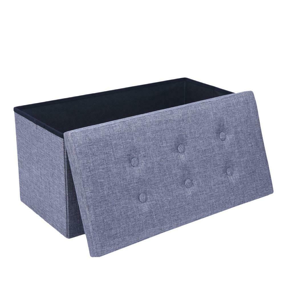 2 SEATER LARGE FOLDING STORAGE OTTOMAN BENCH SEAT BLANKET TOY BUTTON CHEST BOX