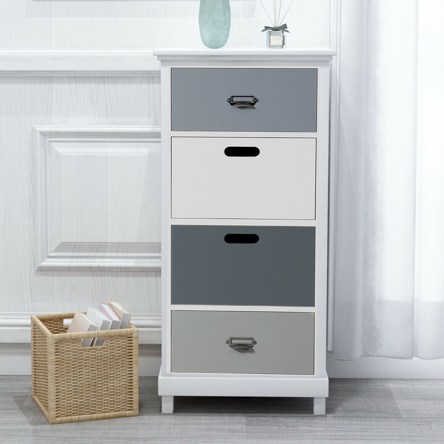 Tall Chest of 4 Drawers Storage Bedside Cabinet Unit Bedroom Hallway Furniture