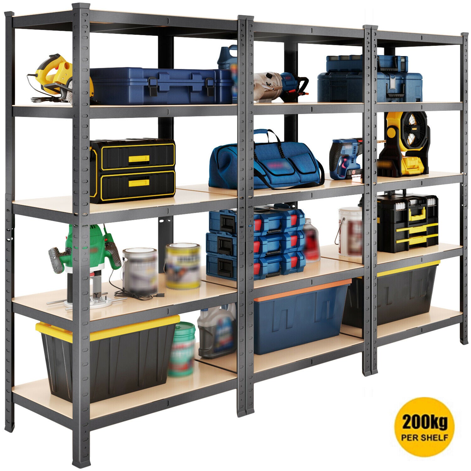 5 Tier Garage Storage Racking Shelves Heavy Duty 180 x 90 x 60cm Boltless Metal