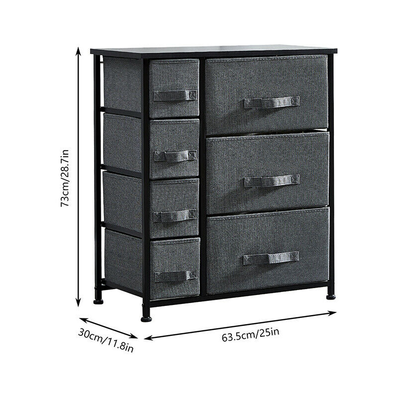 Dark Grey Fabric Cabinet 7 Drawers Bedside Table Standing Storage Unit  Gift