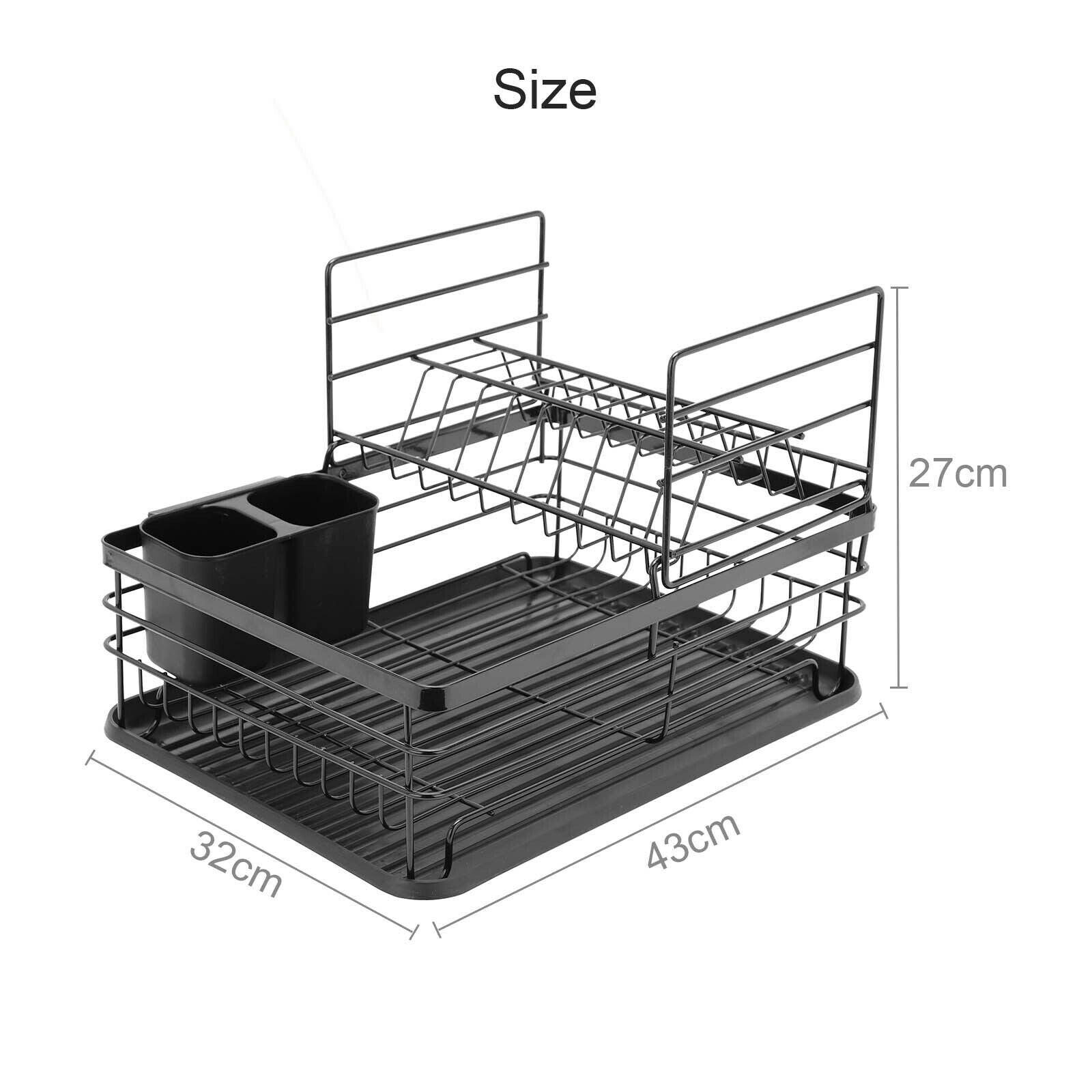 2 Tier Dish Drainer Kitchen Wire Cutlery Draining Holder Drip Plate Rack Tray