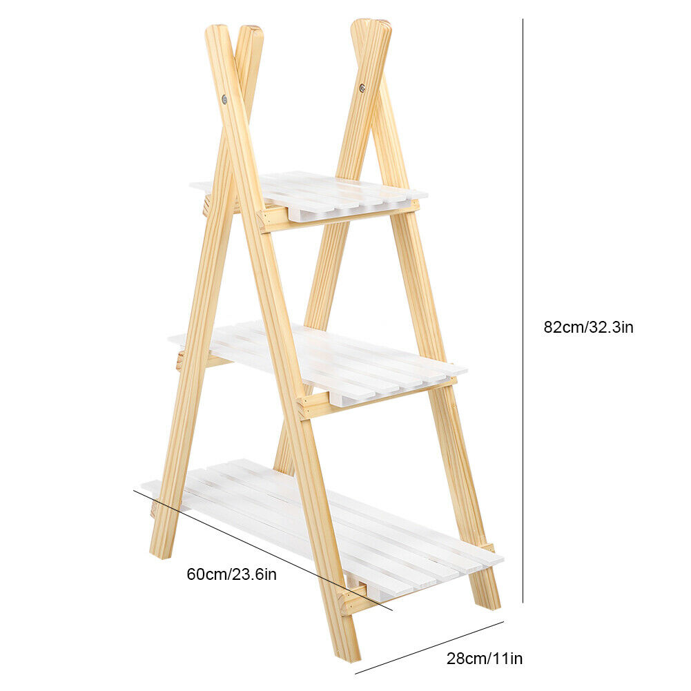 3 Tier Ladder Shelf Storage Shelving Unit Bookcase Rack Plant Display Stand Wood
