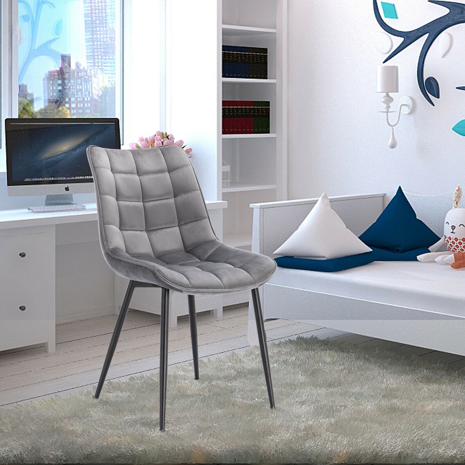 2xDining Chairs Kitchen Living Room Chairs with Velvet Counter Chairs Light Grey