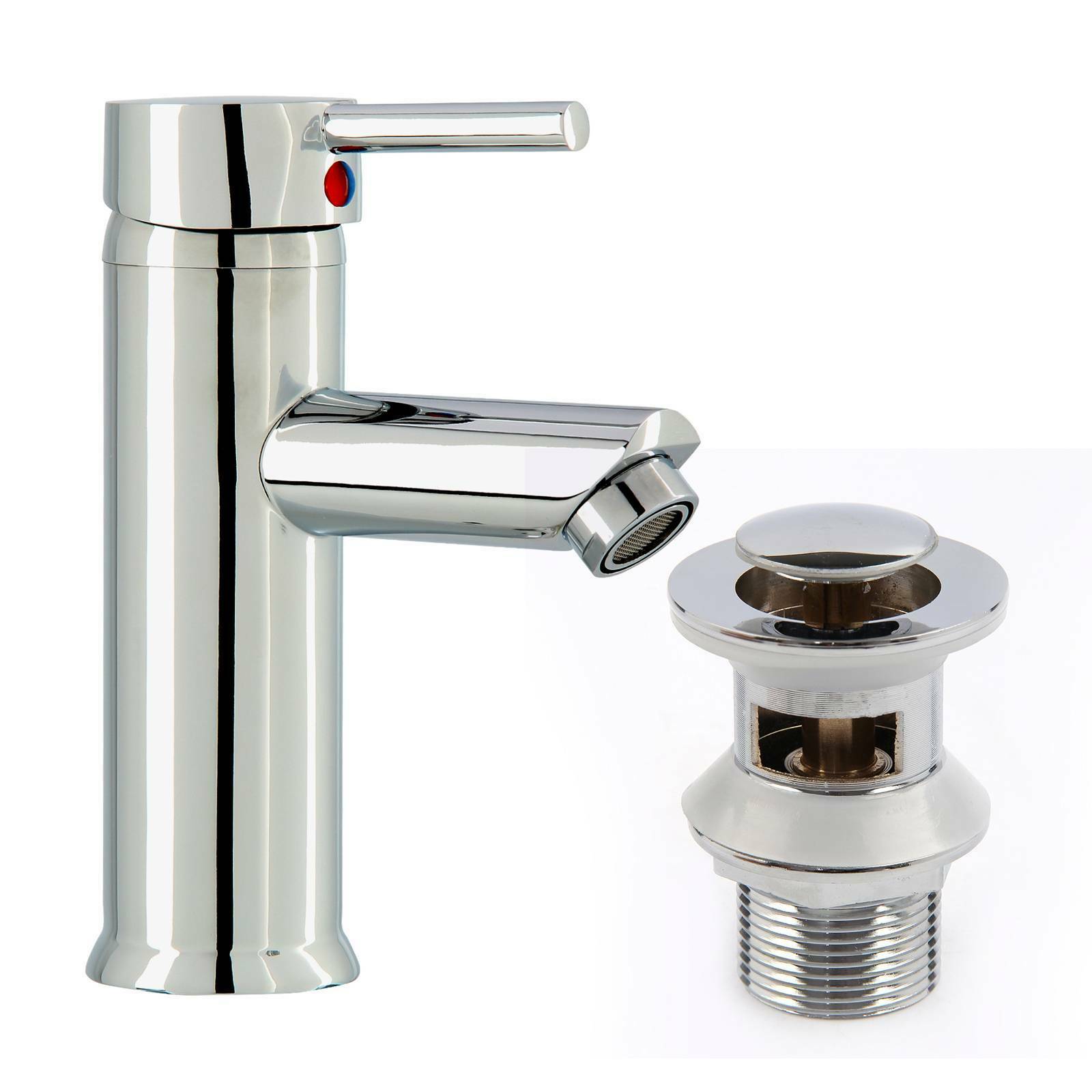 Bathroom Single Lever Basin Mono Mixer Tap With Waste Unit Chrome Brass UK