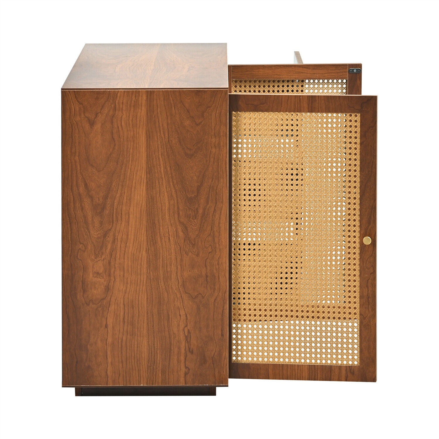 Wooden Rattan Sideboard Buffet Storage Cabinet Cupboard w/ 2 Doors 3 Drawers HT