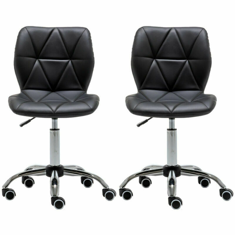 2x Cushioned Computer Desk Office Chair Chrome Legs Lift Swivel Adjustable Small