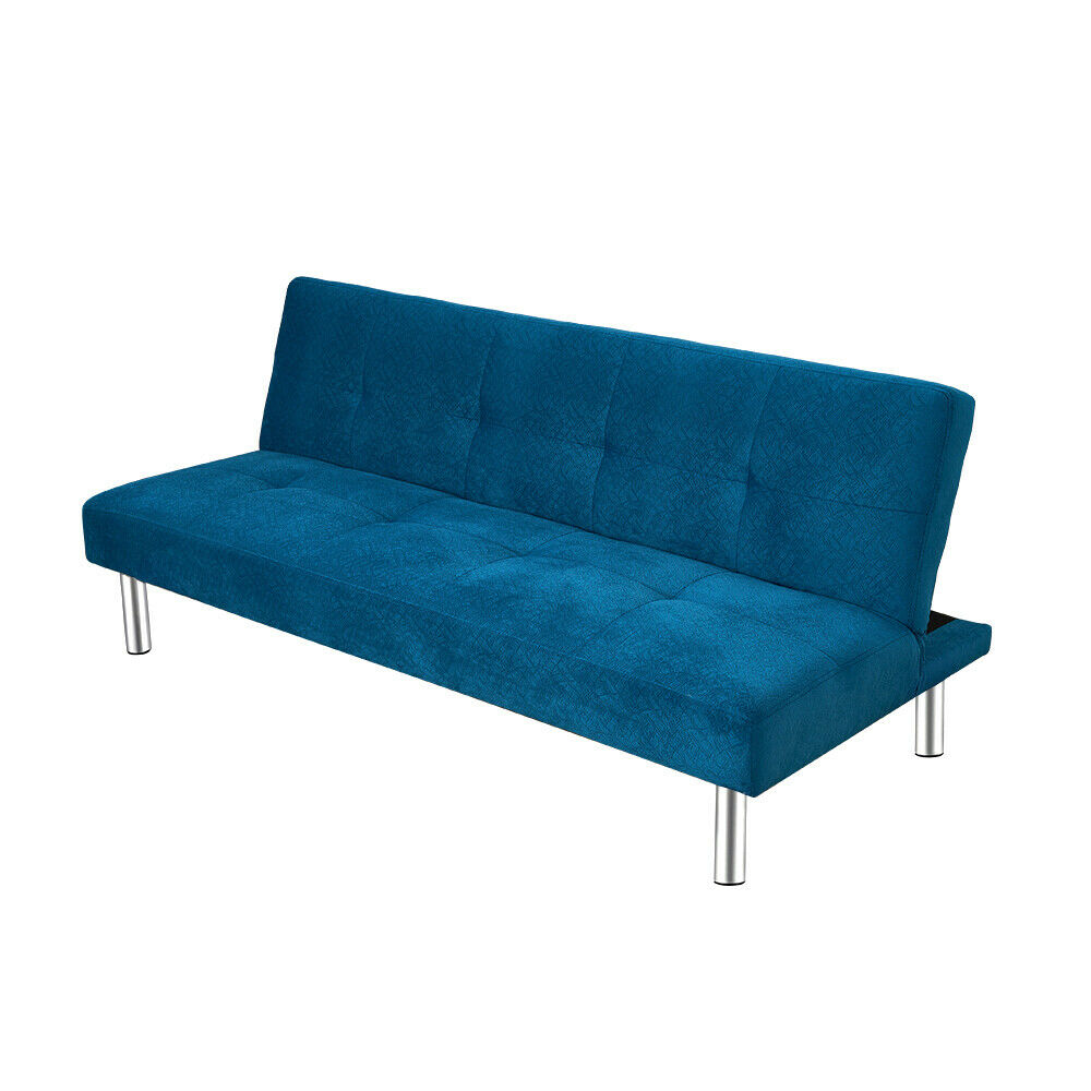 3 Seater Blue Faux Suede Fabric Sofa Bed Recliner Sofabed Lounger Furniture