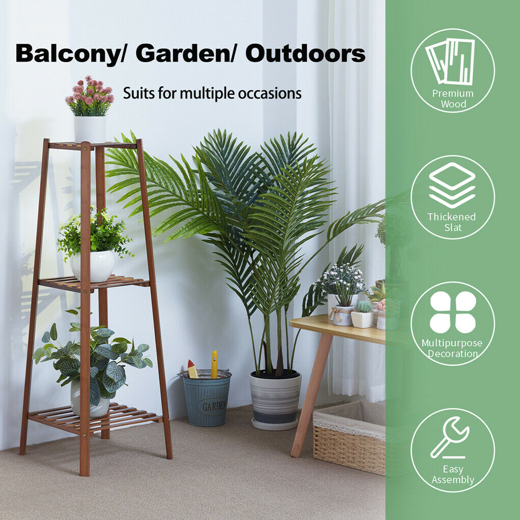 Bamboo 2/3/4 Tier Tall Plant Stand Pot Holder Garden Flower Rack Display Vintage