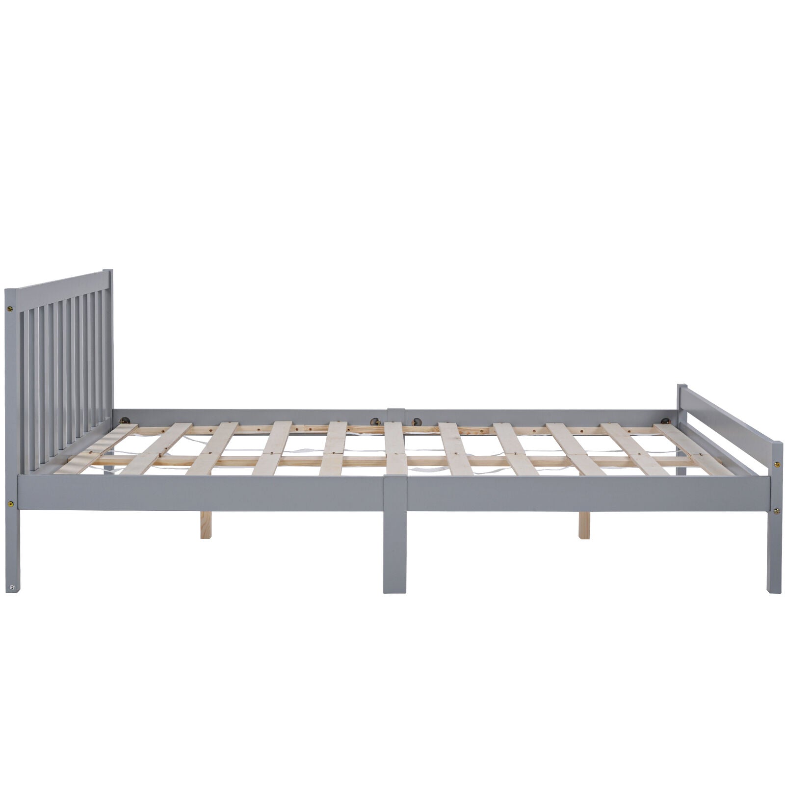 4ft6 Pine Wood Bed Frame Solid Double Size Wooden Bed Bed Room Furniture Grey HT