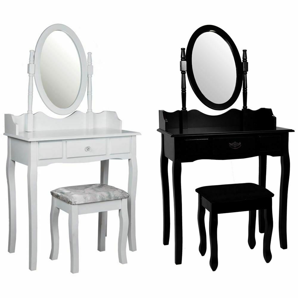 1 Drawer Dressing Table Stool Makeup Mirror Bedroom Desk Black White