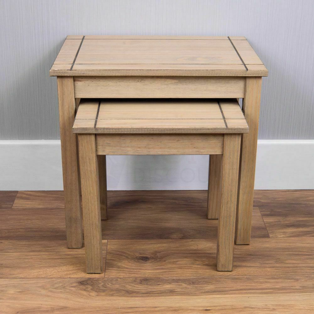 Panama Nest of 2 Tables Solid Waxed Pine Rustic Ornament Lamp Living Room Units