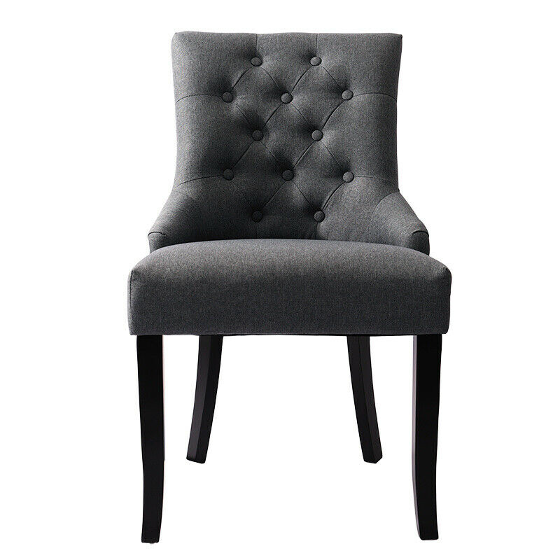 2Pcs Linen Dining Chairs High Back Dining Room Kitchen Wooden Legs Chairs