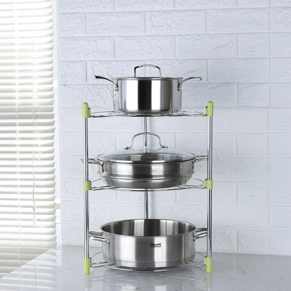 3/5 Tier Kitchen Pan Stand Saucepan Pot Rack Chrome Storage Organiser Shelf Unit