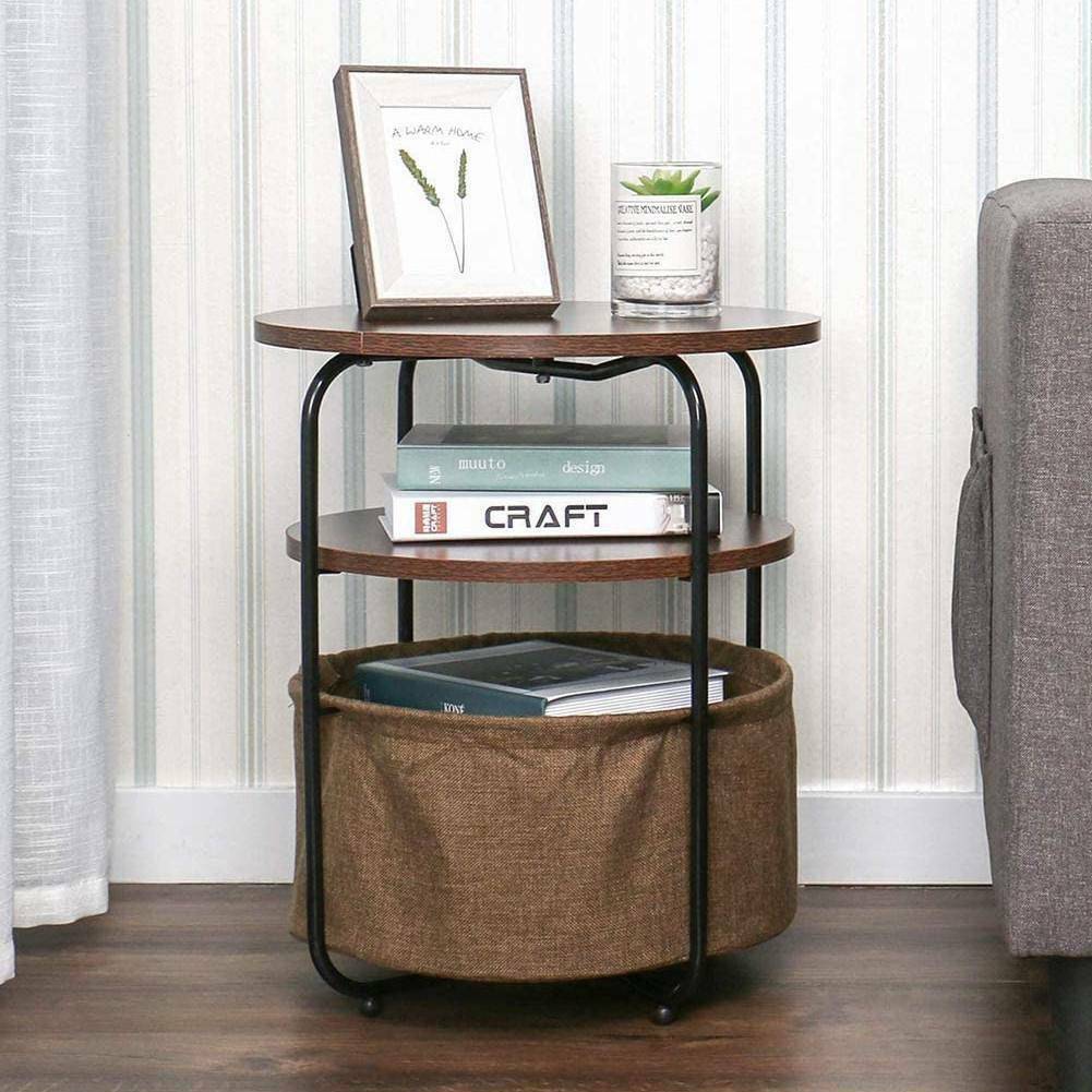 Vintage Coffee Round Table Sofa SideTable Bedside End Table Nightstand w/ Basket
