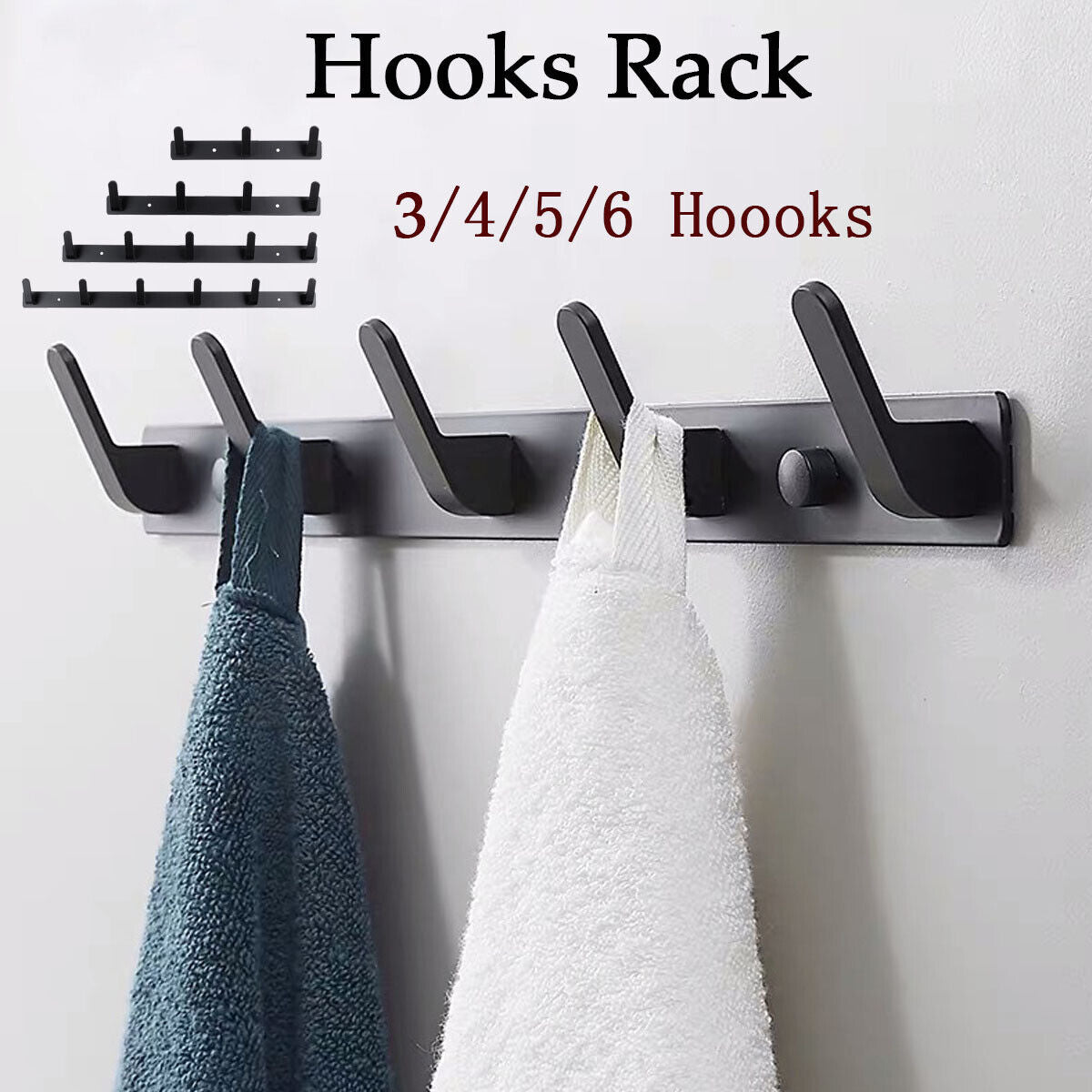 3/4/5/6 Hooks Coat Rack Key Hanger Wall Mounted Heavy Duty Metal