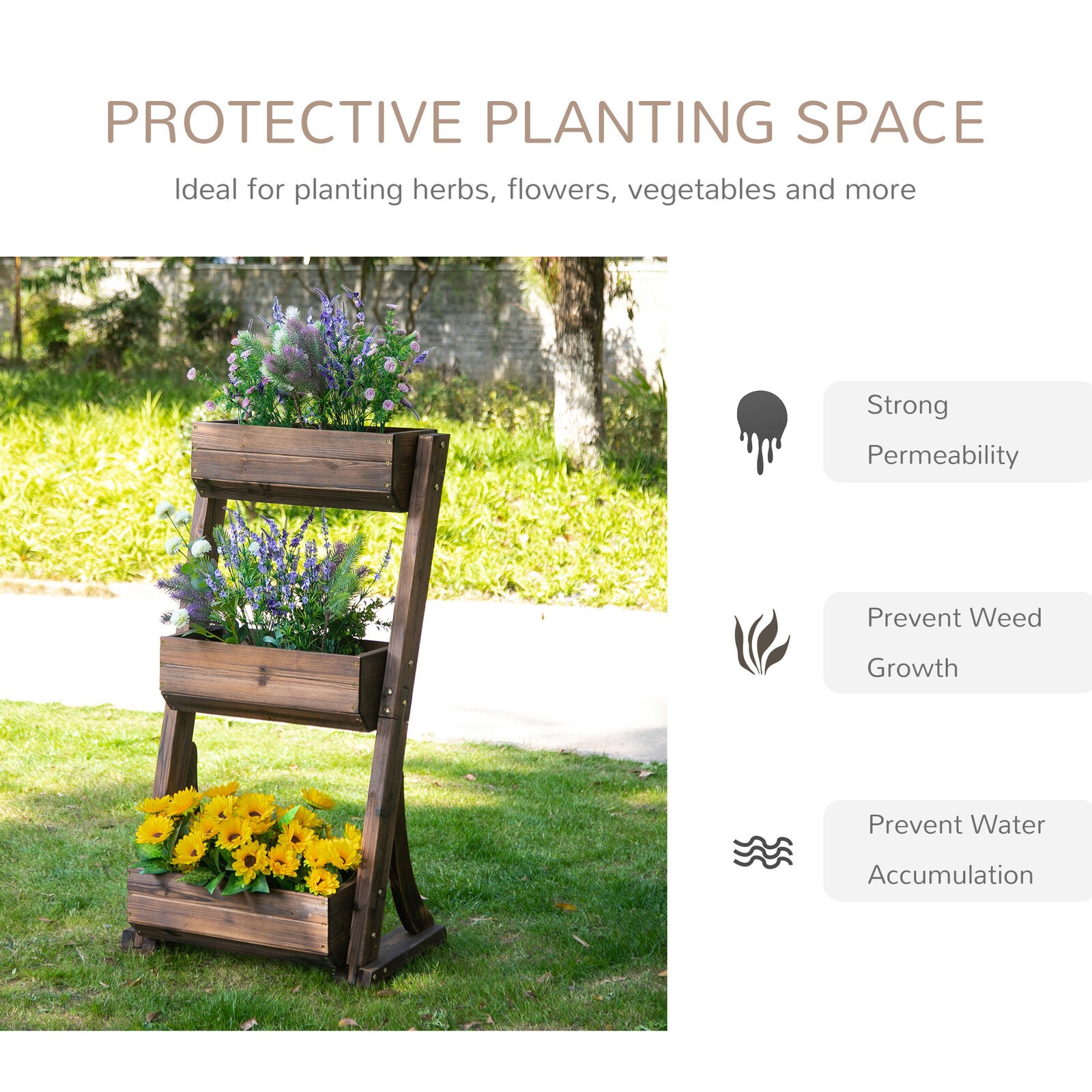 3-Tier Raised Garden Bed Vertical Freestanding Wooden Flower Rack