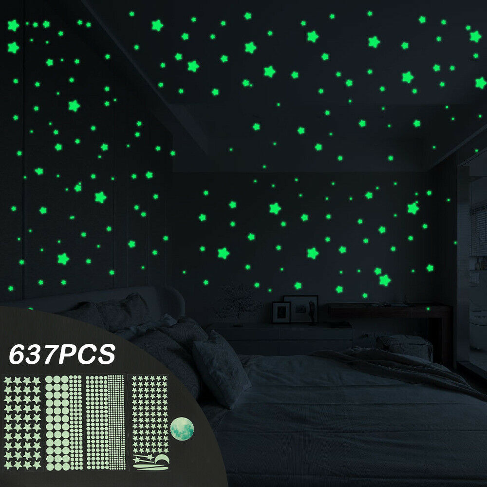 637xGlow In The Dark Stars Wall Stickers Kids Ceiling Bedroom Nursery Room Decor