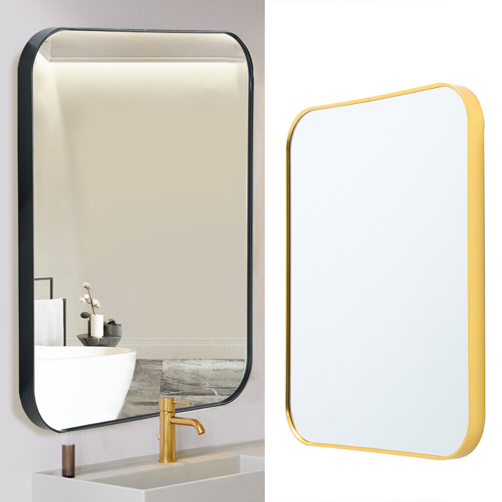 Black/Gold Rectangle Metal Frame Home Bathroom Glass Wall Mounted Vanity Mirror