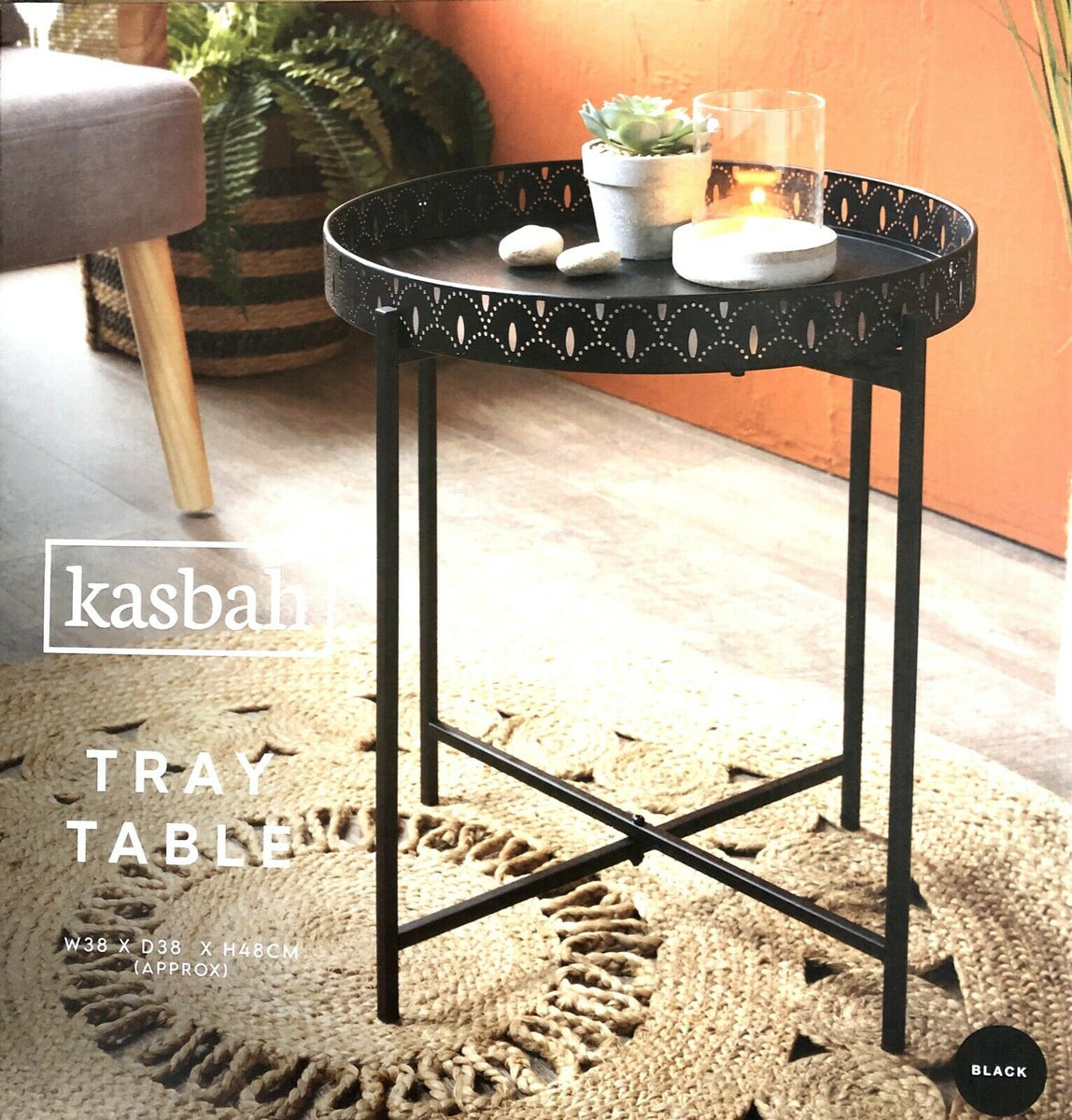 NEW Black Metal Side Coffee Tray Table With Removable Top Living Room Load  10KG