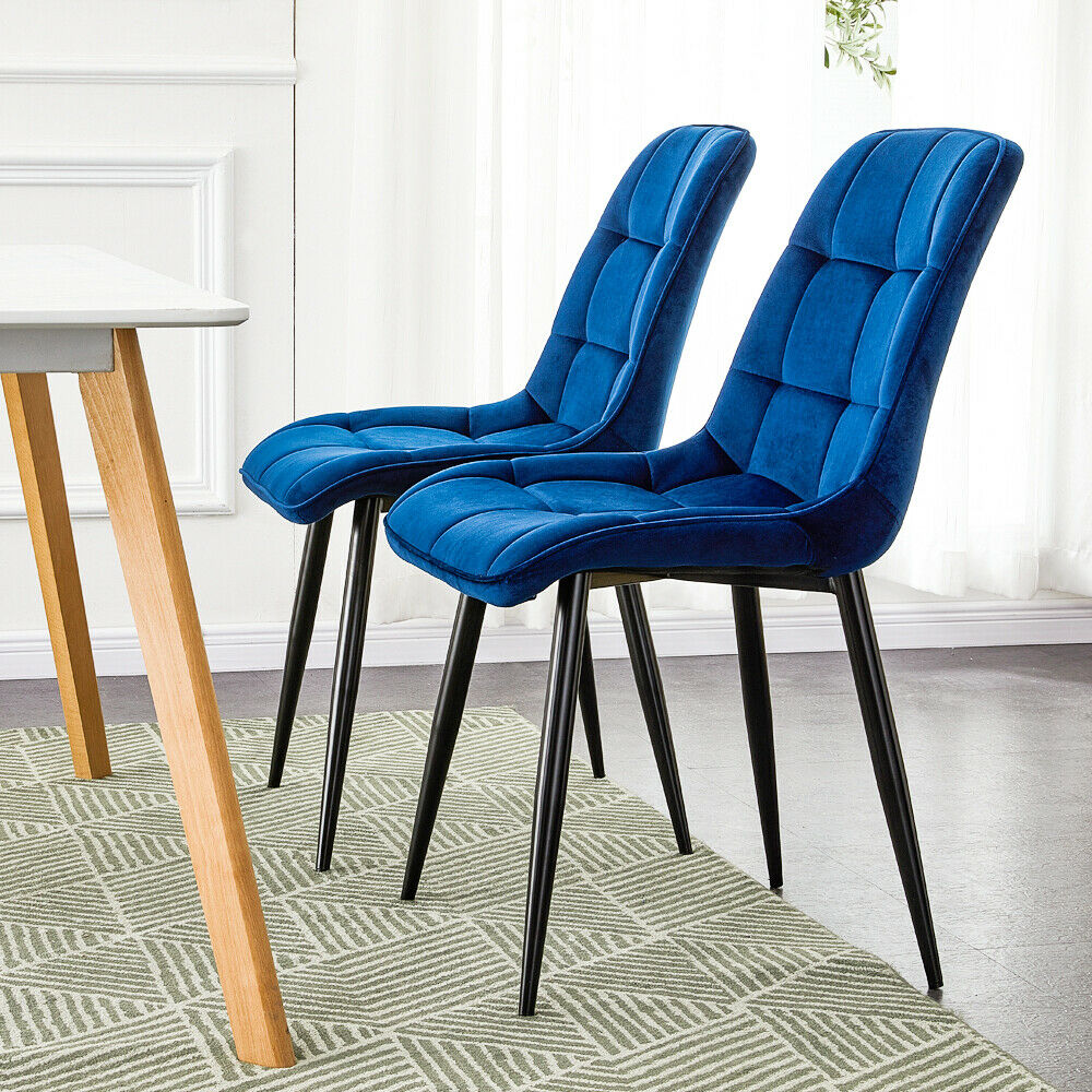 2× Modern Kitchen Dining Chairs Velvet Padded Seat Office Living Room Chair Set