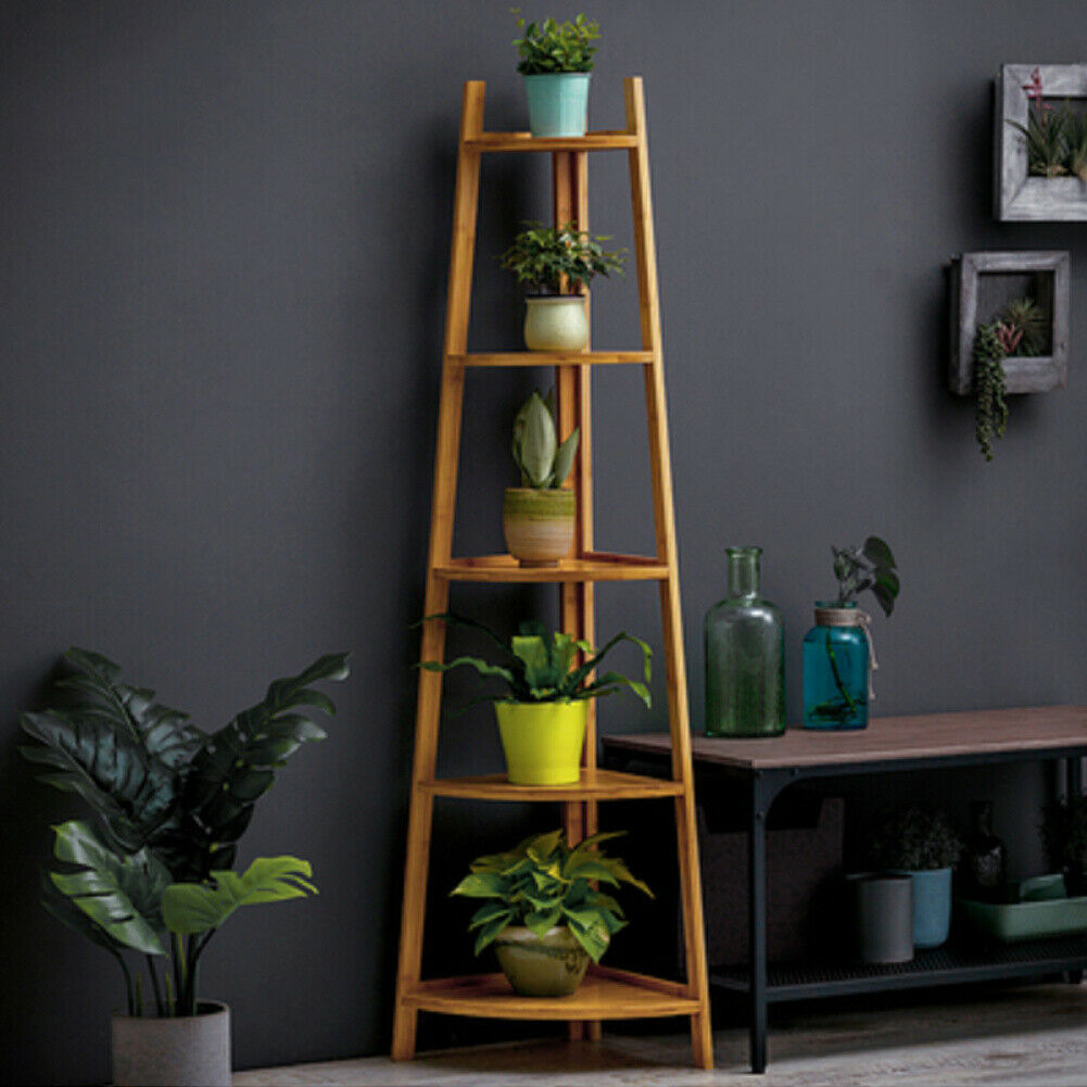 Bamboo Wooden Corner Storage Shelf Rack Ladder Shelving Unit Display Plant Stand