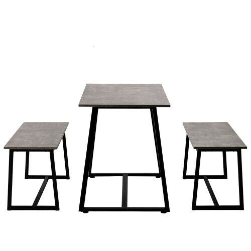 4-Seater Dining Table Set with 2 Benches Breakfast Kitchen Furniture Steel Frame
