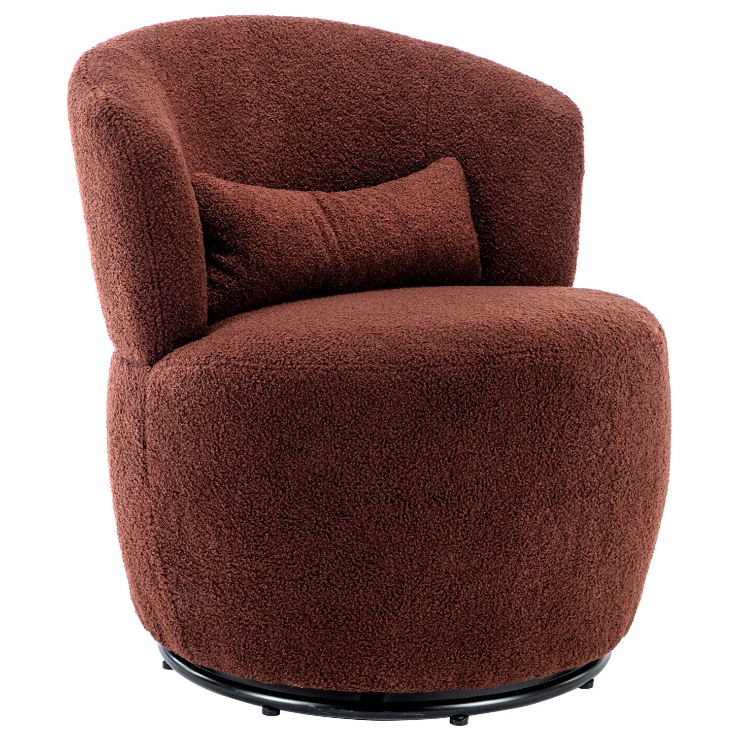 Swivel Tub Chair Teddy Fabric Accent Armchair Barrel Chairs Reading Chair HT