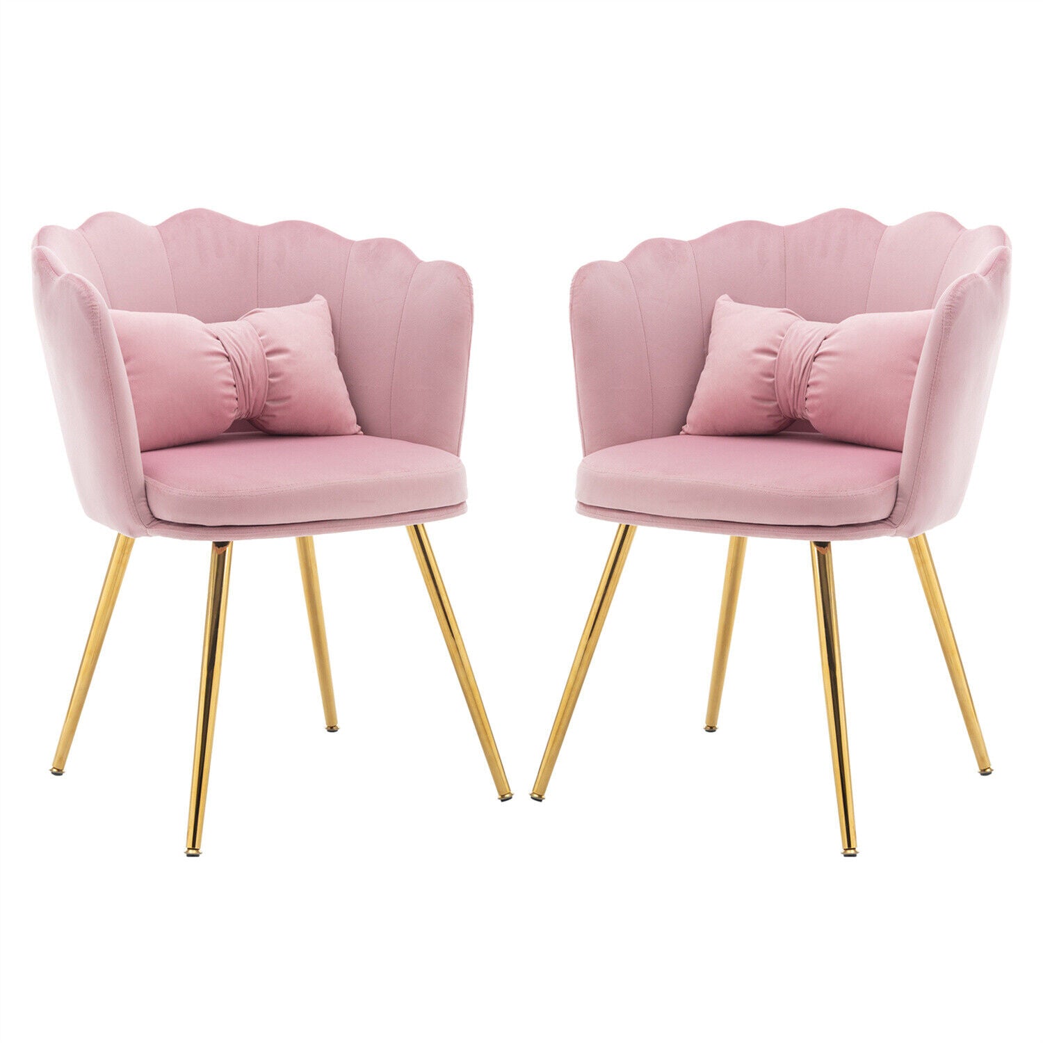 2x Velvet Upholstered Accent Chair Wing Back Armchair w/ Pilows Metal Legs Pink