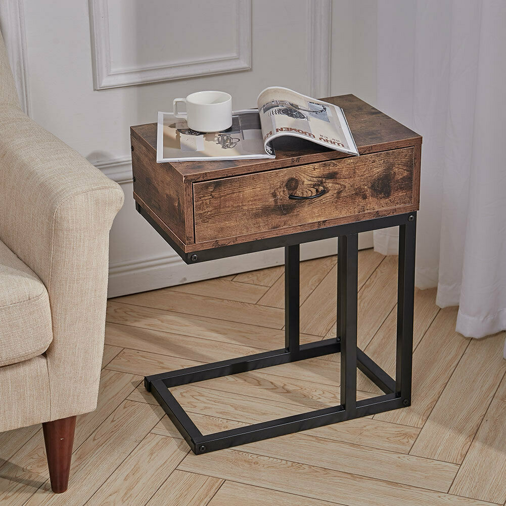 Industrial Coffee/Tea End Table Drawer Storage Living Room Sofa Table Furniture