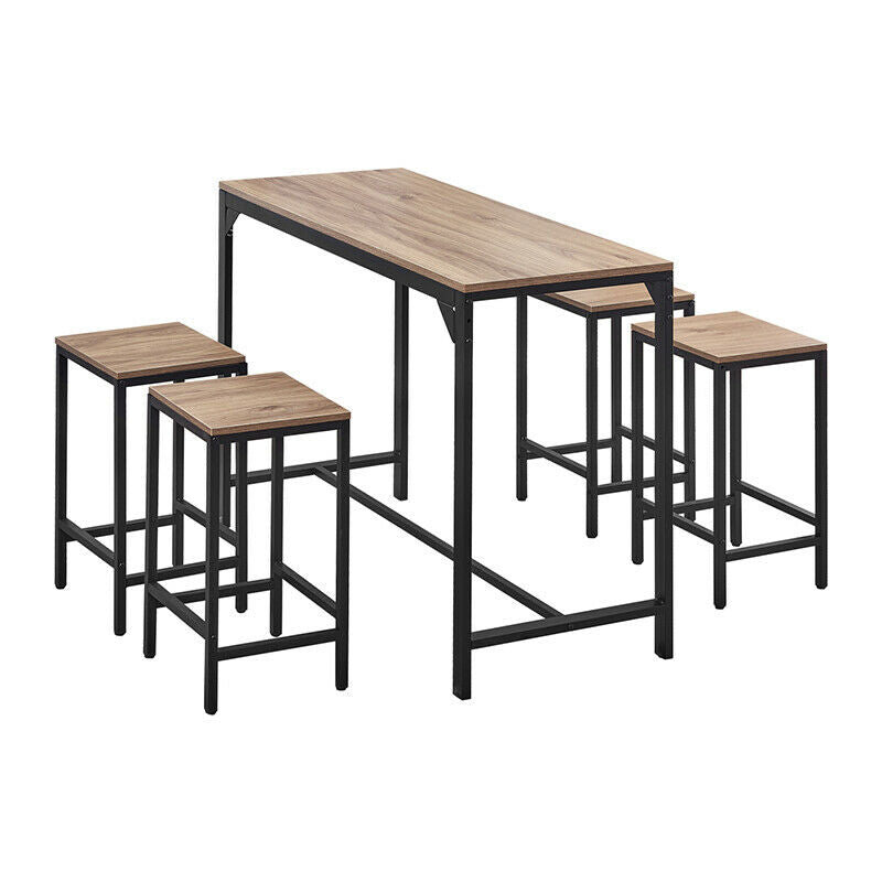 Bar Table and 4 Stools Set Breakfast Table 90cm Height Living Room Kitchen Bar