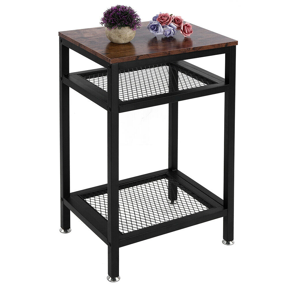 3 Tiers Bedside Table Industrial Nightstand Side End Table Metal Shelf Storage