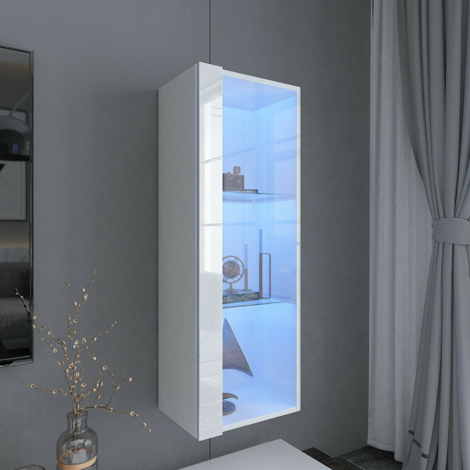 3-Tier Living Room Display Shelves Wall Shelf Bookcase High-gloss With LED Light