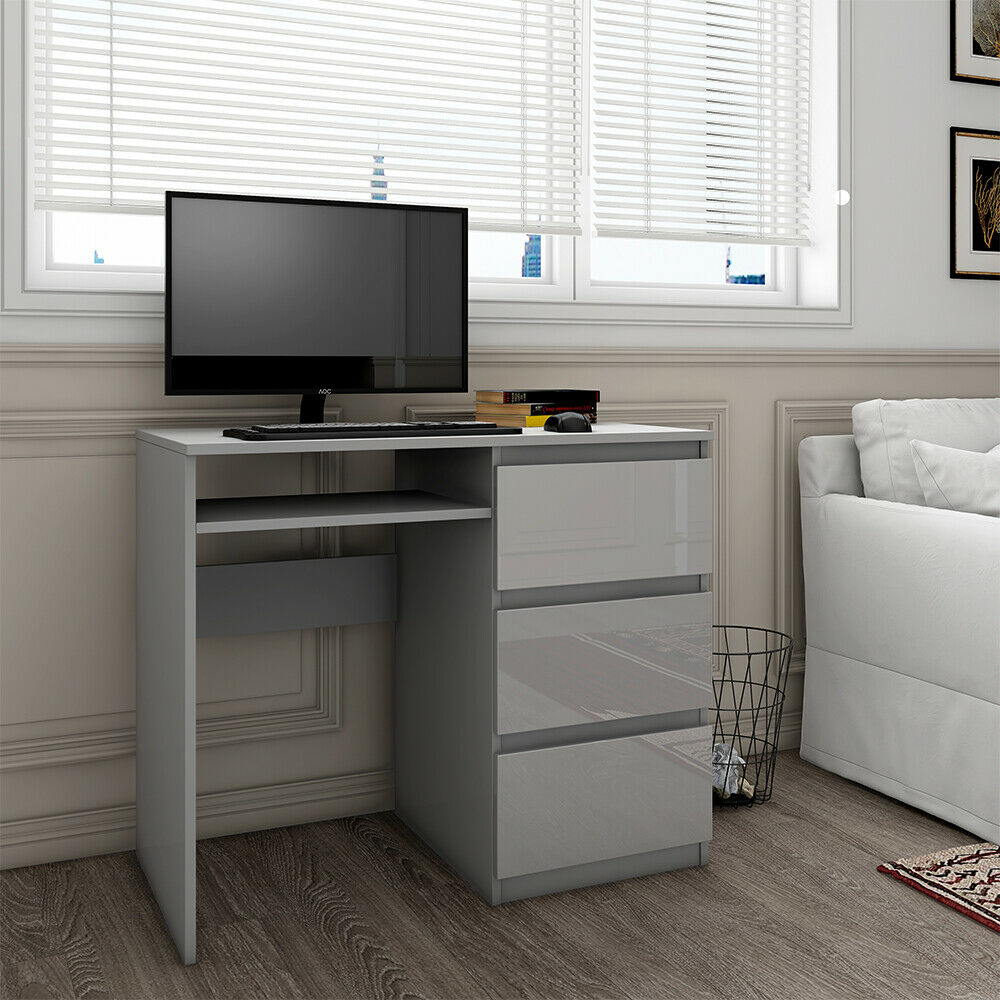 Grey High Gloss Drawer Computer PC Study Home Office Desk Makeup Dressing Table