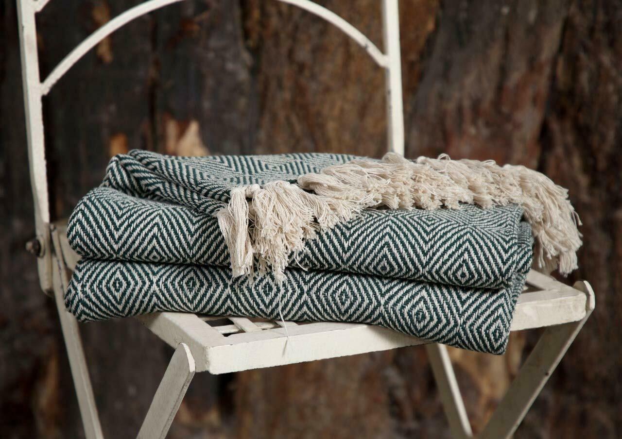 Luxury Reversible Super Soft Cotton Diamond Lrg Throw For Sofa Bed, 150 x 200cm
