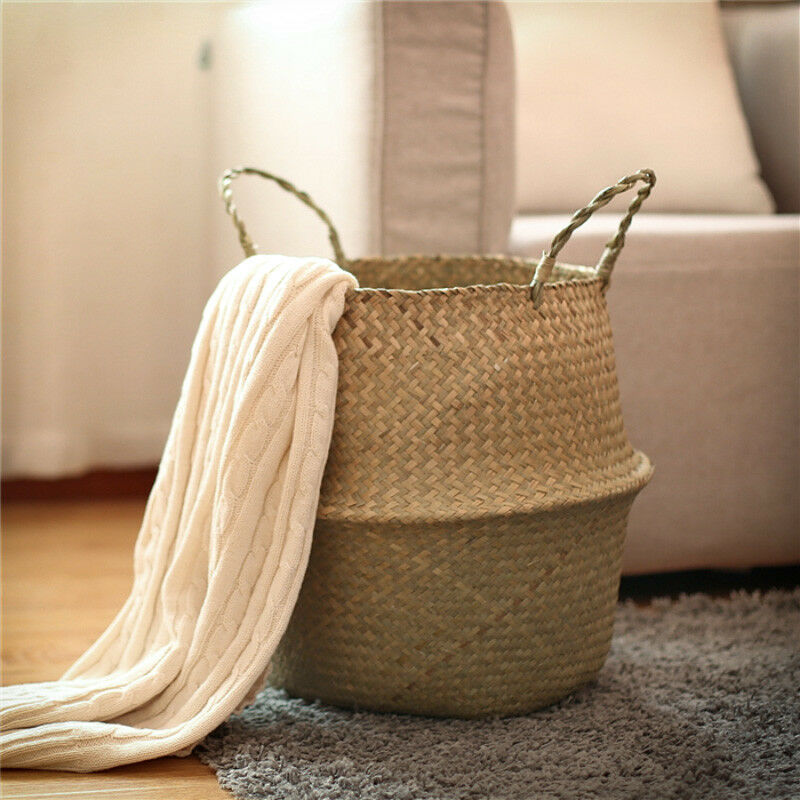 Seagrass Belly Basket Flower Plants Pots Laundry Storage Home Garden Organizer