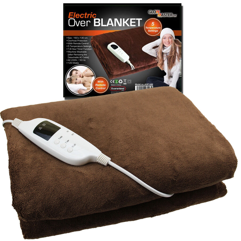 Electric Heated Throw Over Under Blanket Fleece Washable Polyester Warm Mattress