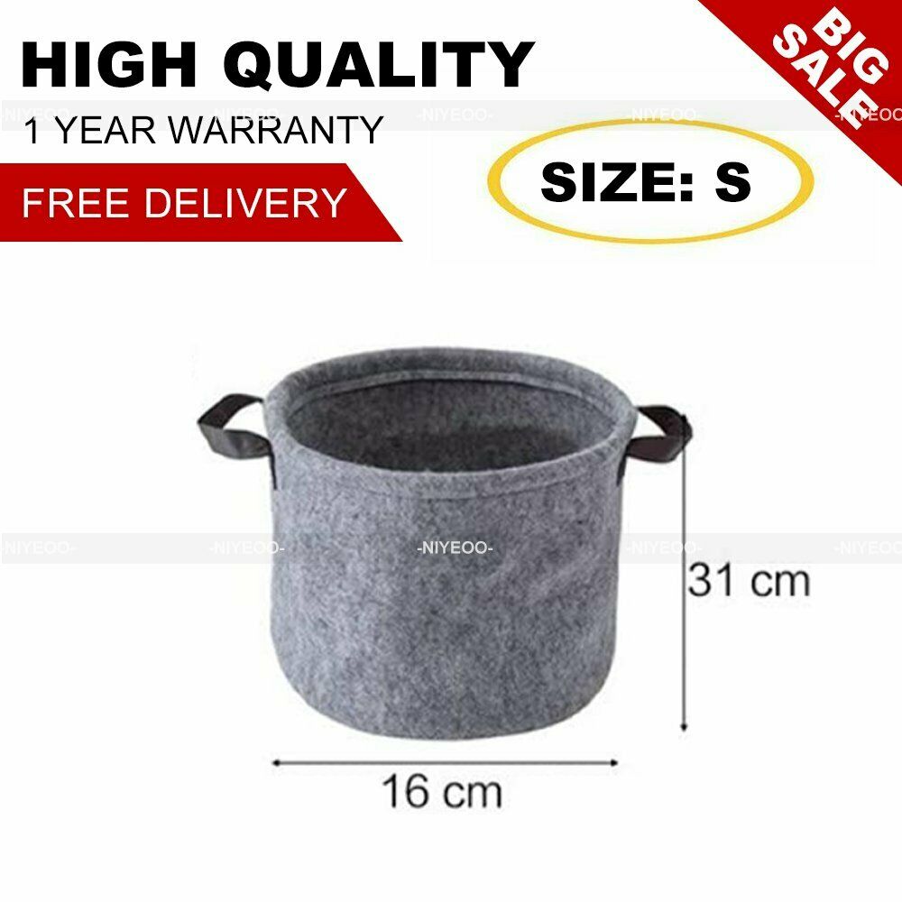 Grey Felt Storage Basket Bin with Handle Bedroom Closet Clothing Toy Storage UK