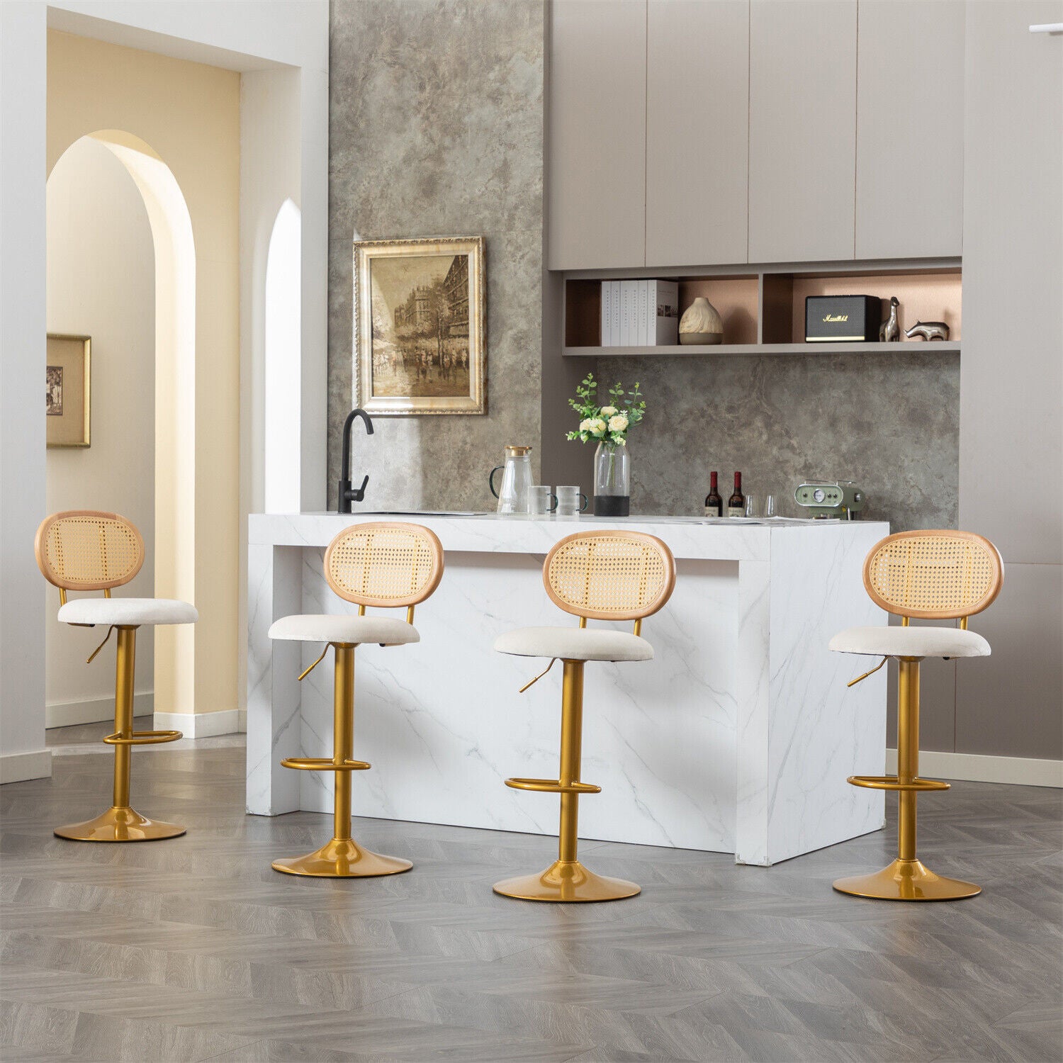 Bar Stools Set of 4 Swivel Counter Barstools w/ Back for Home Kitchen Breakfast