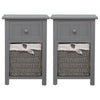 A Pair of Wooden Bedside Tables Storage Drawer Wicket Baskets Nightstand Cabinet
