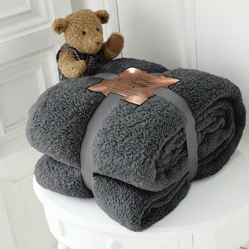 SOFT TEDDY BEAR FLEECE THROW CUDDLY SOFA BLANKET BEDSPREAD IN SINGLE DOUBLE KING