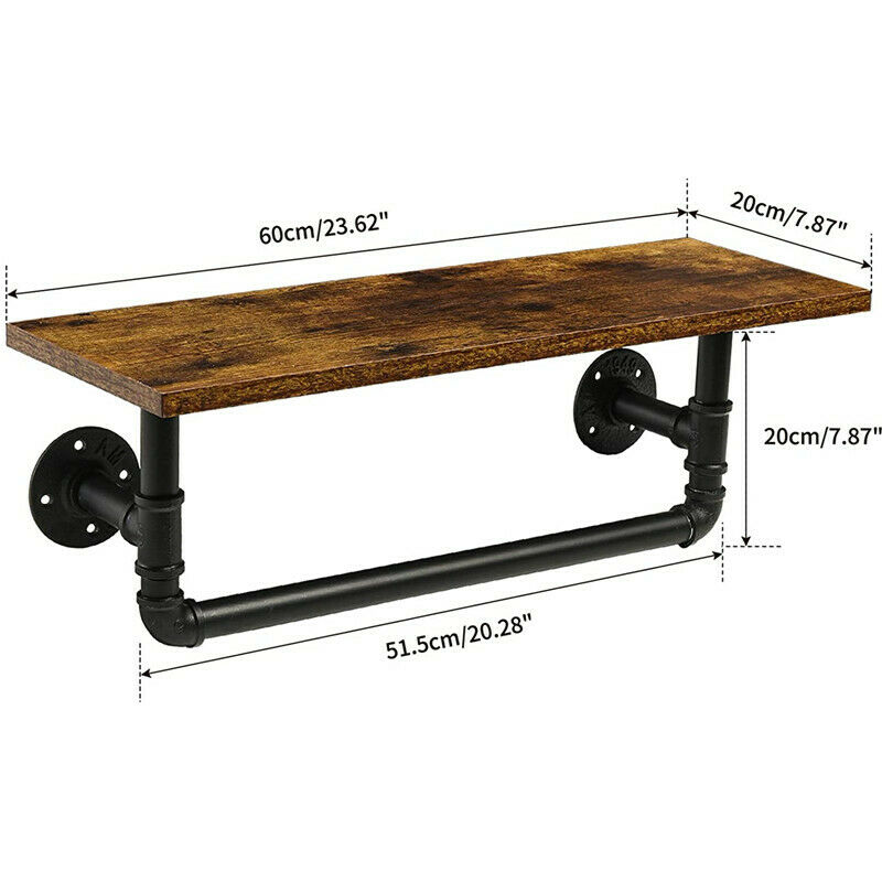 Rustic Industrial Pipe Wooden Metal Wall Floating Shelf Storage Shelving Unit UK